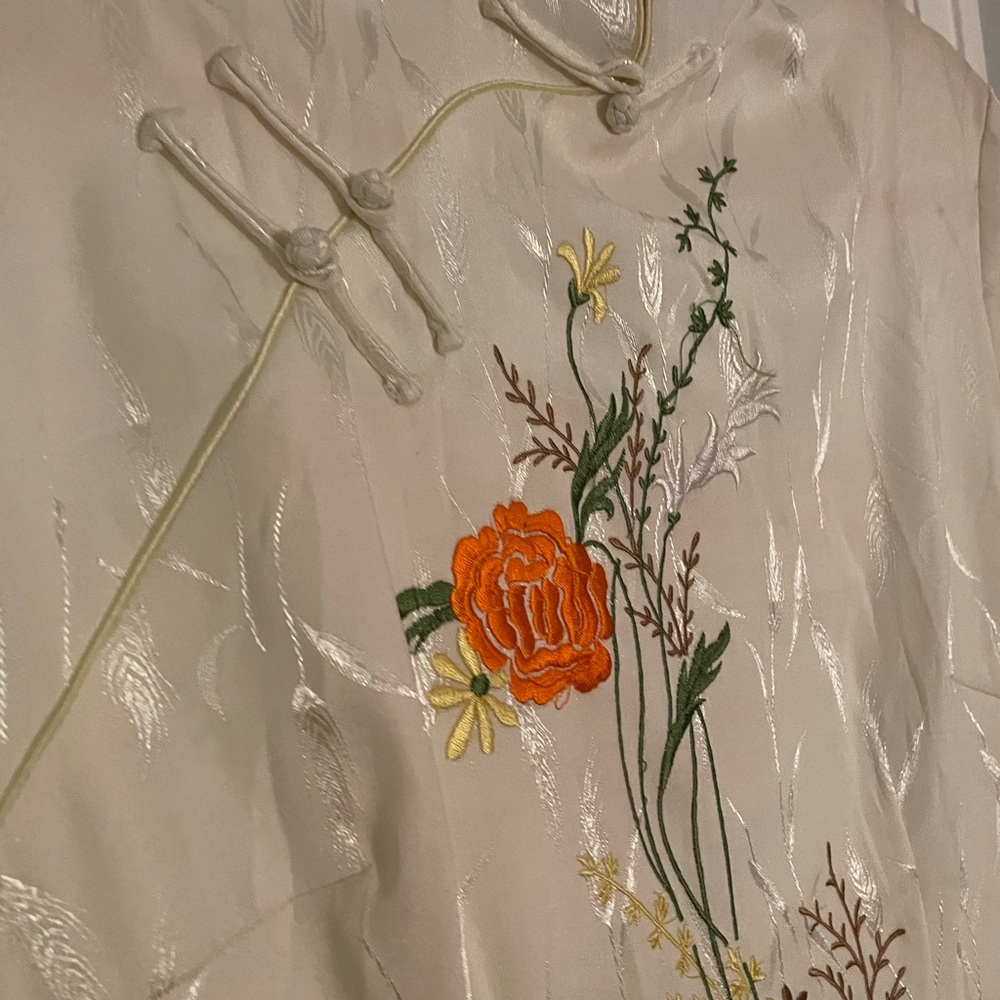 White silk Japanese embroidered high neck cocktail dress